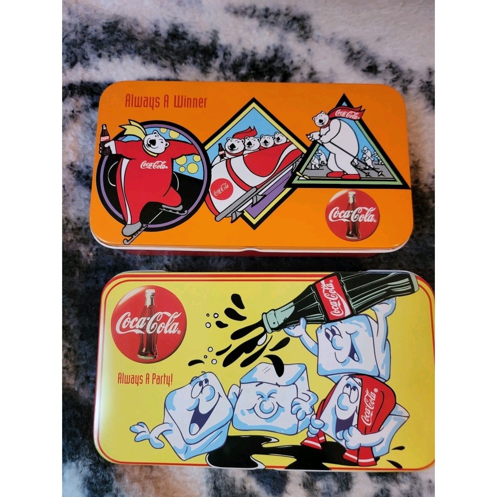 Lot of 2 Vintage Coca-Cola Advertising Tins Polar Bears Ice Cubes